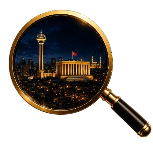 Büyüteç içinde Ankara gece manzarası
